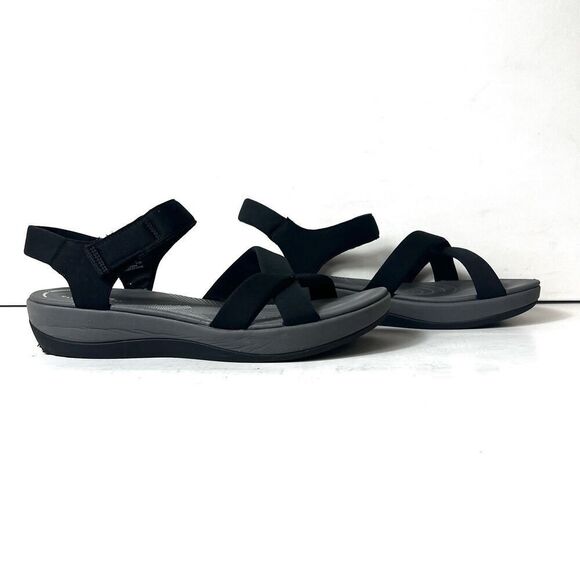 Clarks Cloudsteppers Summer Sandals Womens 11 M Black Fabric Sling Back Open Toe - Picture 4 of 11